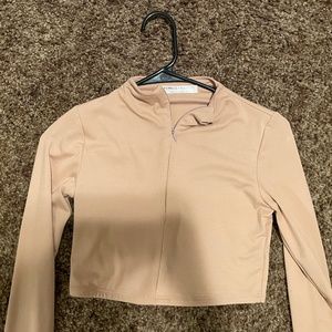Nude Half Zip Crop Top